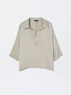 PARFOIS Camisa Fluida Con Cuello De Pico Gris Discount