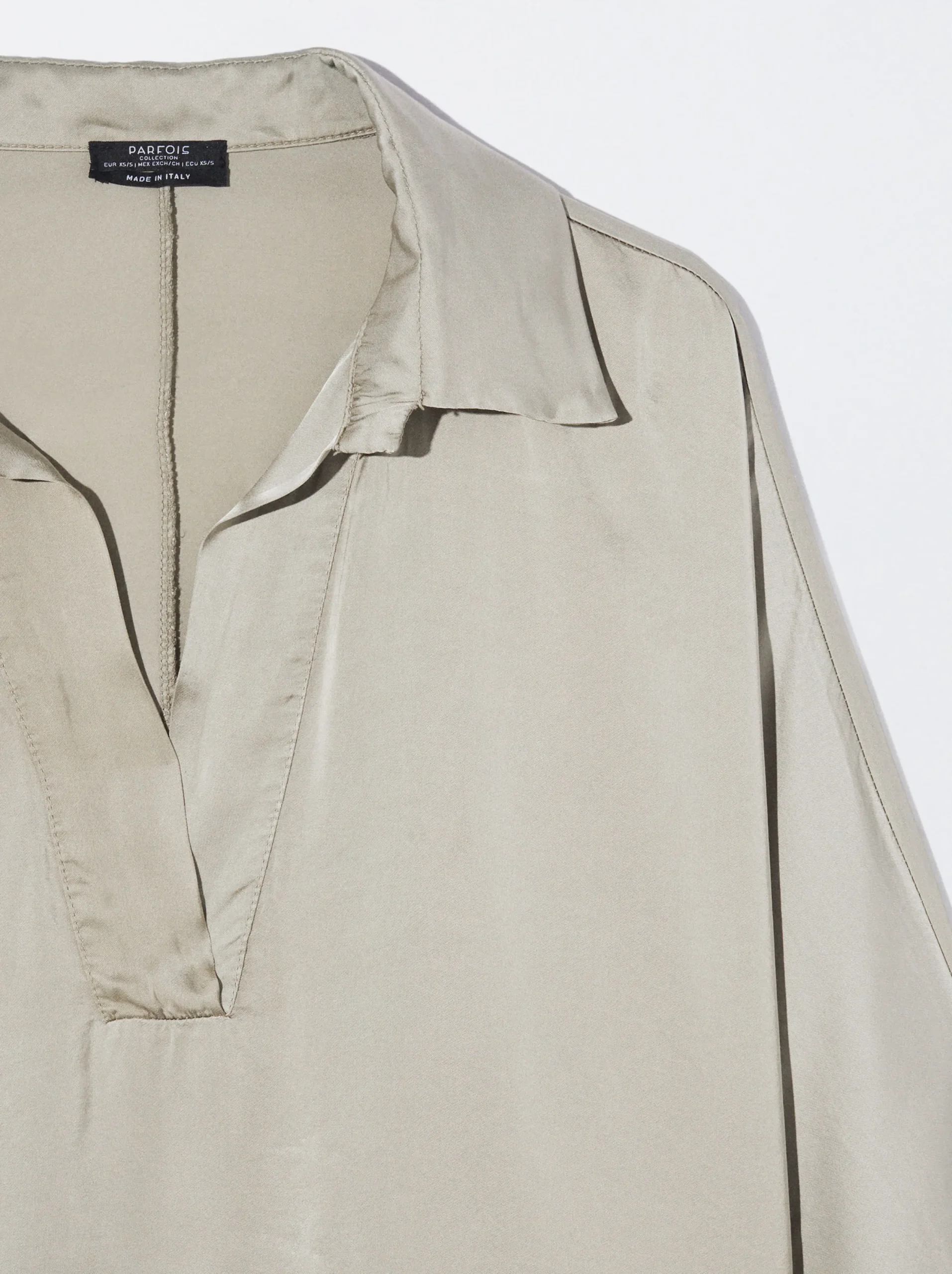 PARFOIS Camisa Fluida Con Cuello De Pico Gris Discount