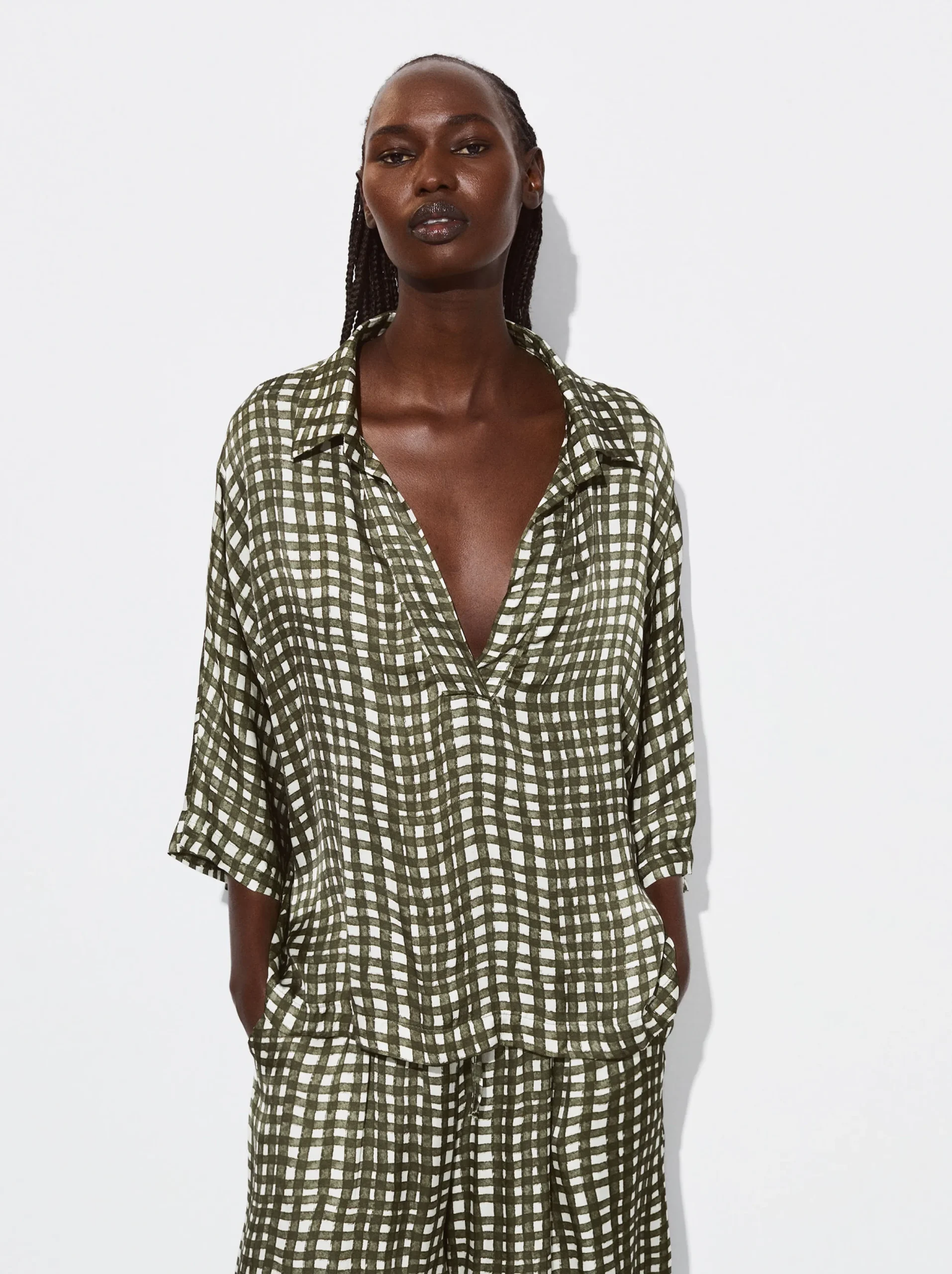 PARFOIS Camisa Fluida Estampada Caqui Cheap