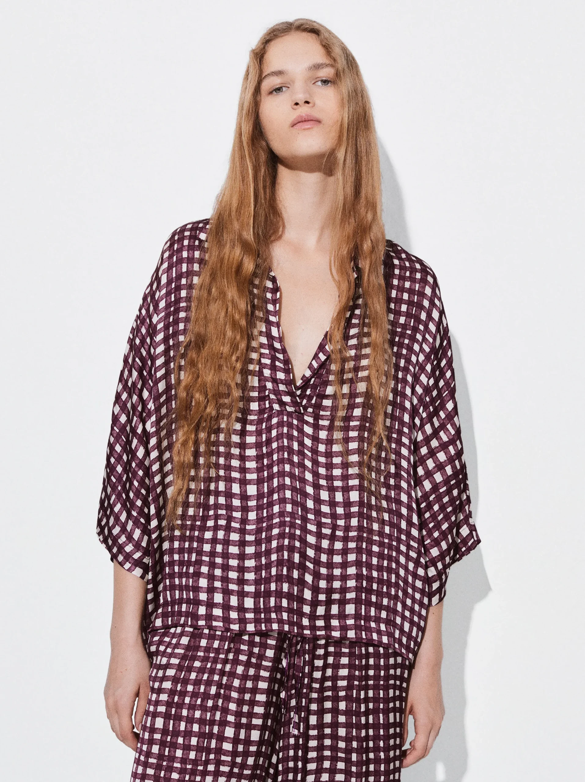 PARFOIS Camisa Fluida Estampada Burdeos New