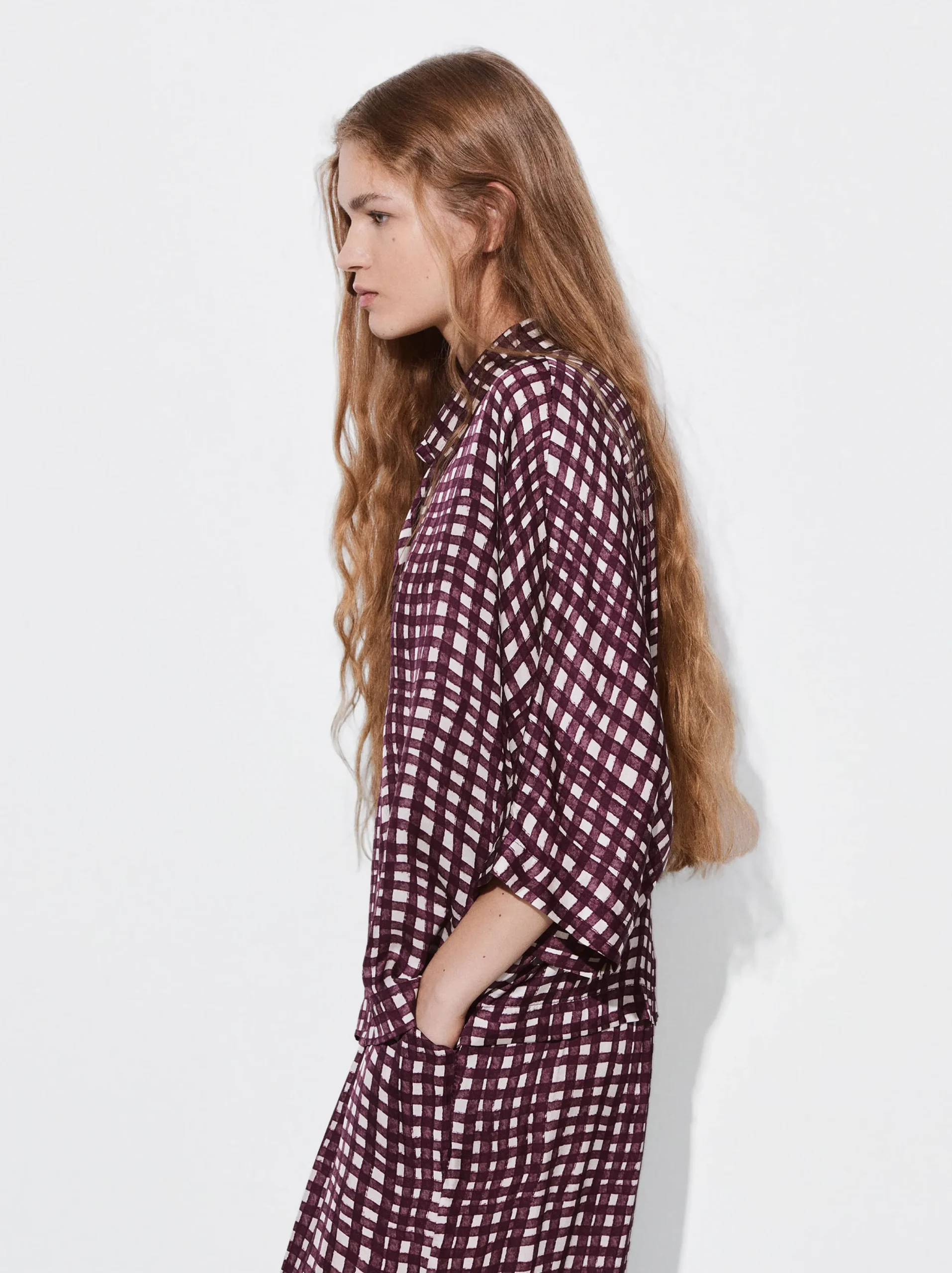 PARFOIS Camisa Fluida Estampada Burdeos New