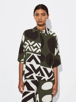 PARFOIS Camisa Impresión Geométrica Caqui Sale