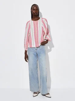 PARFOIS Camisa Jacquard Manga Abullonada Rosa Hot