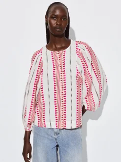 PARFOIS Camisa Jacquard Manga Abullonada Rosa Hot