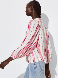 PARFOIS Camisa Jacquard Manga Abullonada Rosa Hot