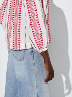 PARFOIS Camisa Jacquard Manga Abullonada Rosa Hot