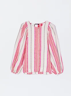 PARFOIS Camisa Jacquard Manga Abullonada Rosa Hot