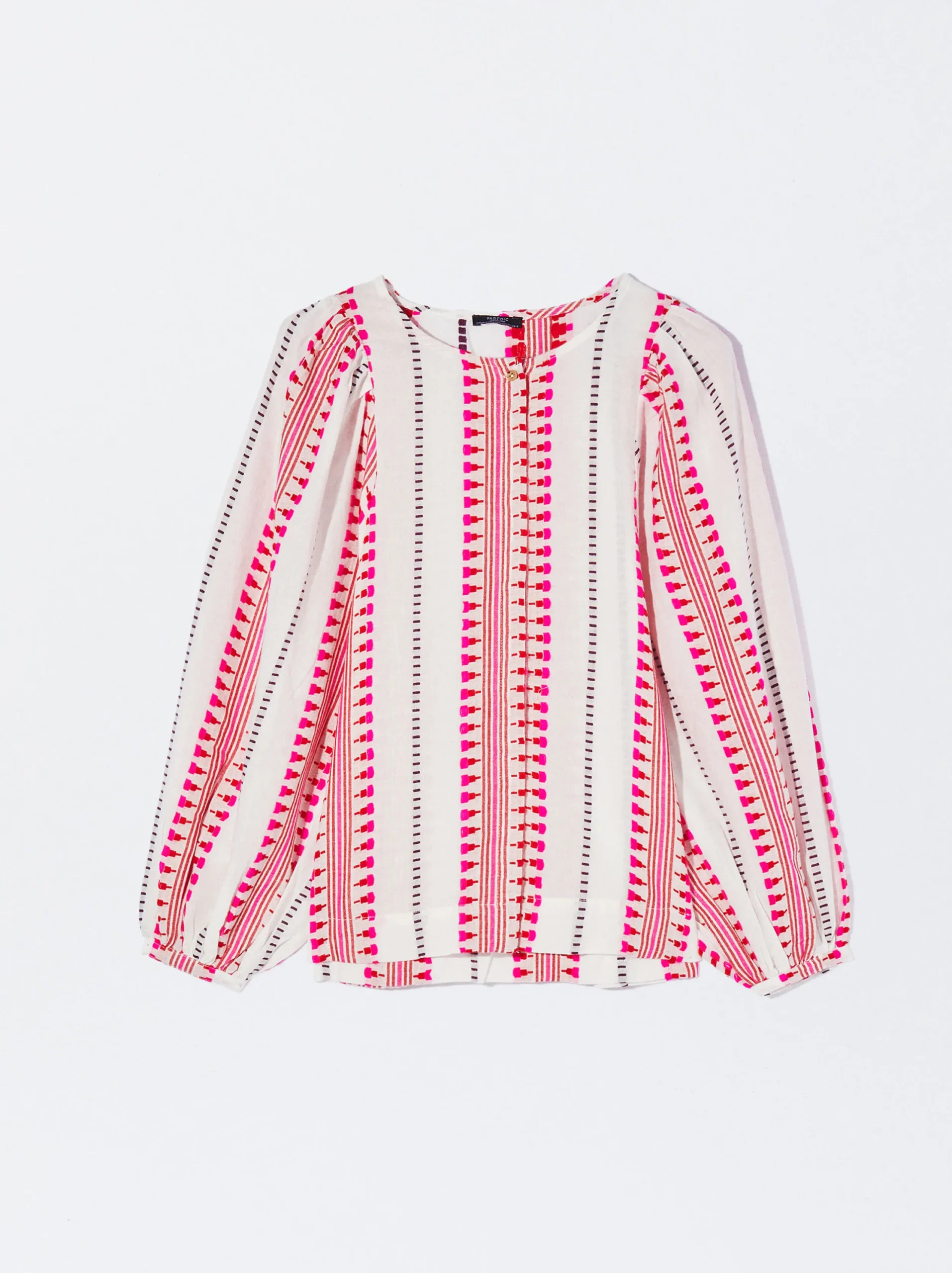 PARFOIS Camisa Jacquard Manga Abullonada Rosa Hot