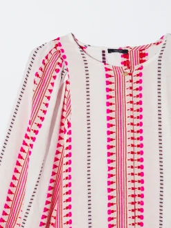 PARFOIS Camisa Jacquard Manga Abullonada Rosa Hot