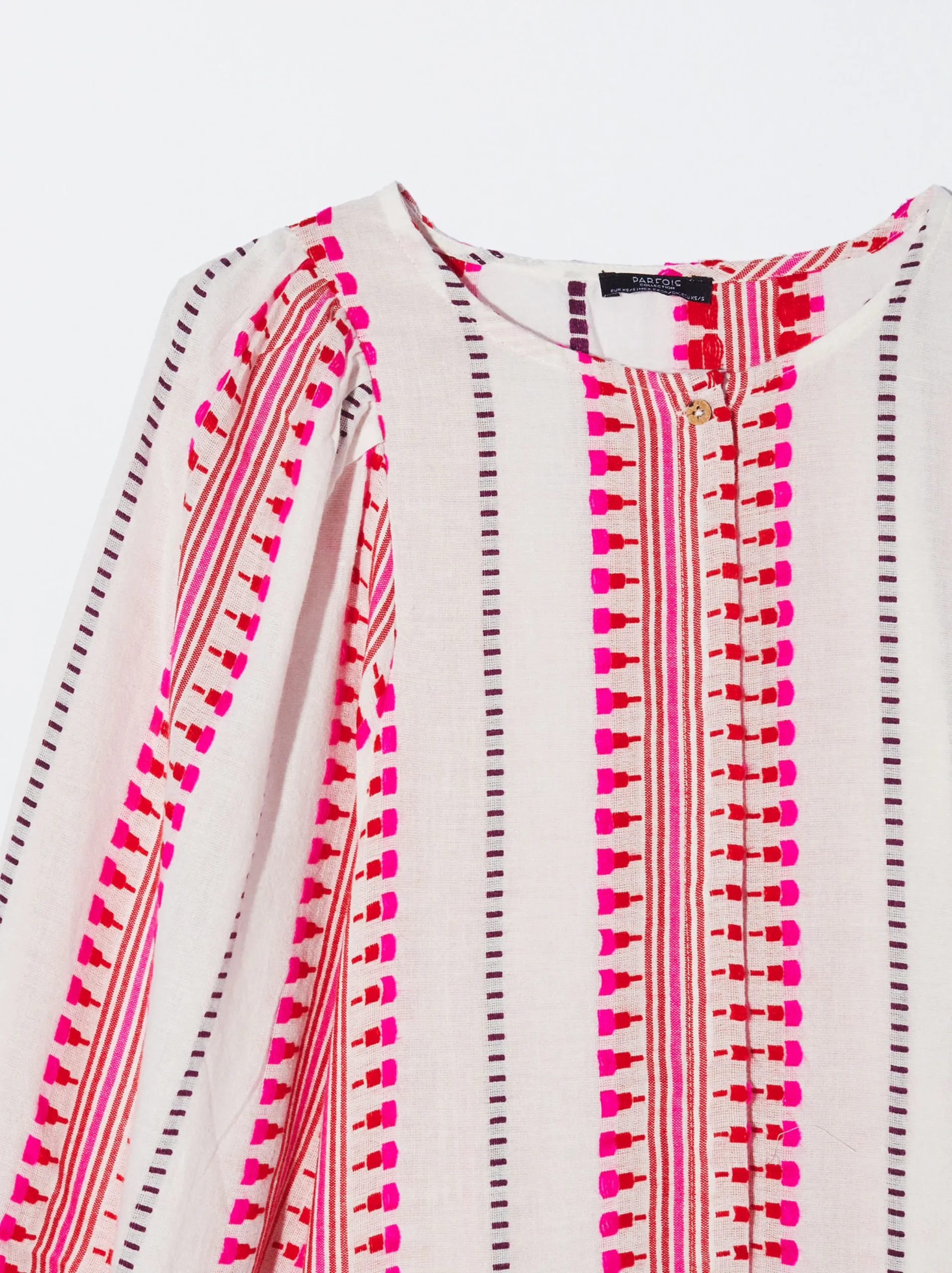 PARFOIS Camisa Jacquard Manga Abullonada Rosa Hot