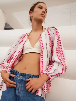PARFOIS Camisa Jacquard Manga Abullonada Rosa Hot