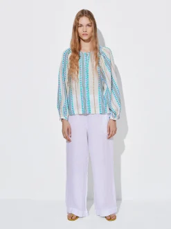 PARFOIS Camisa Jacquard Manga Abullonada Azul Cheap