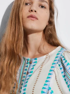 PARFOIS Camisa Jacquard Manga Abullonada Azul Cheap