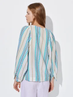 PARFOIS Camisa Jacquard Manga Abullonada Azul Cheap