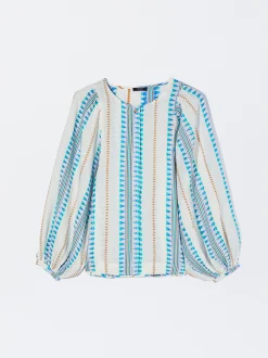 PARFOIS Camisa Jacquard Manga Abullonada Azul Cheap