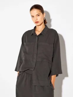 PARFOIS Camisa Lyocell Animal Print Gris Flash Sale