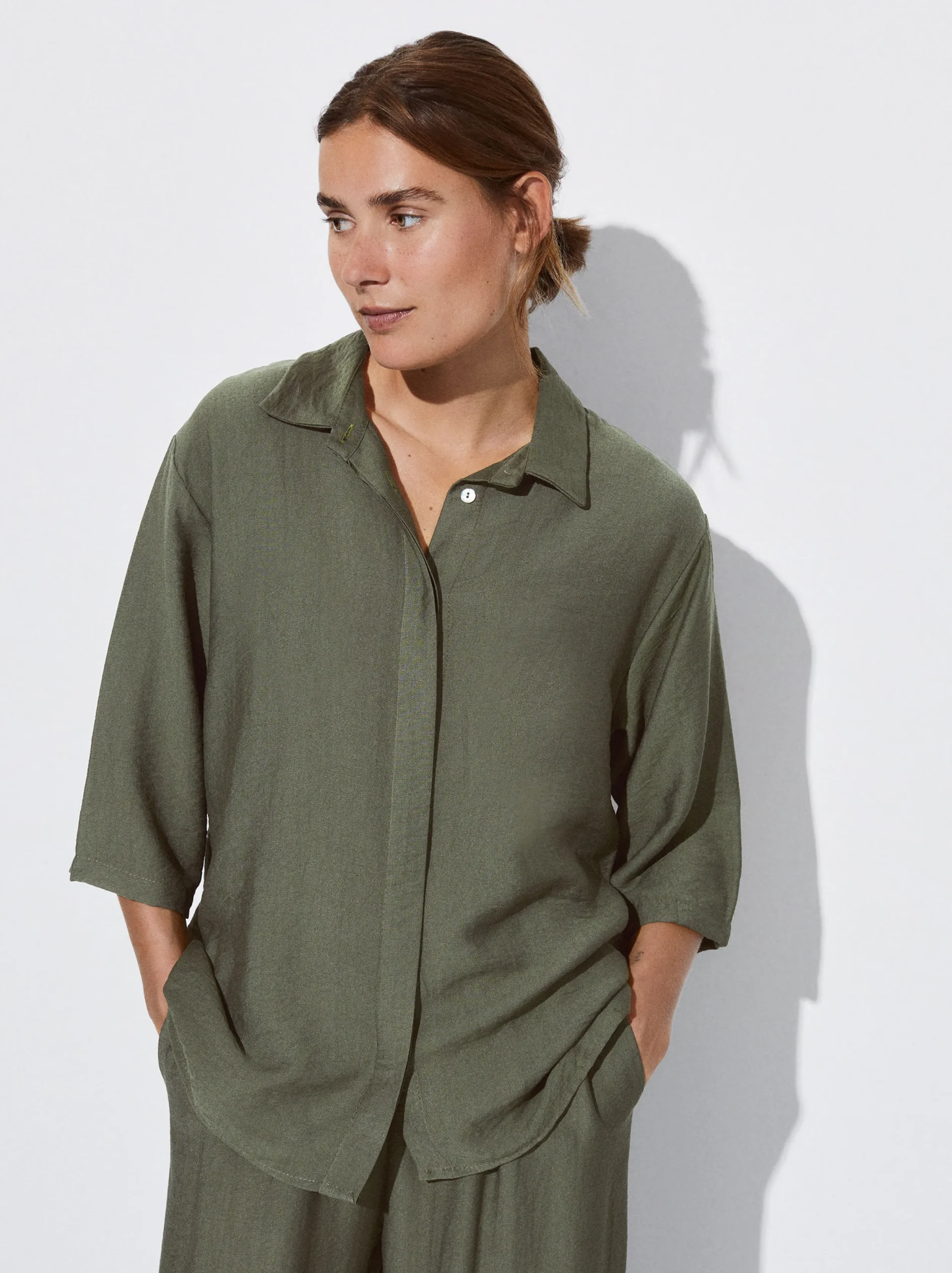 PARFOIS Camisa Manga Corta Caqui Flash Sale