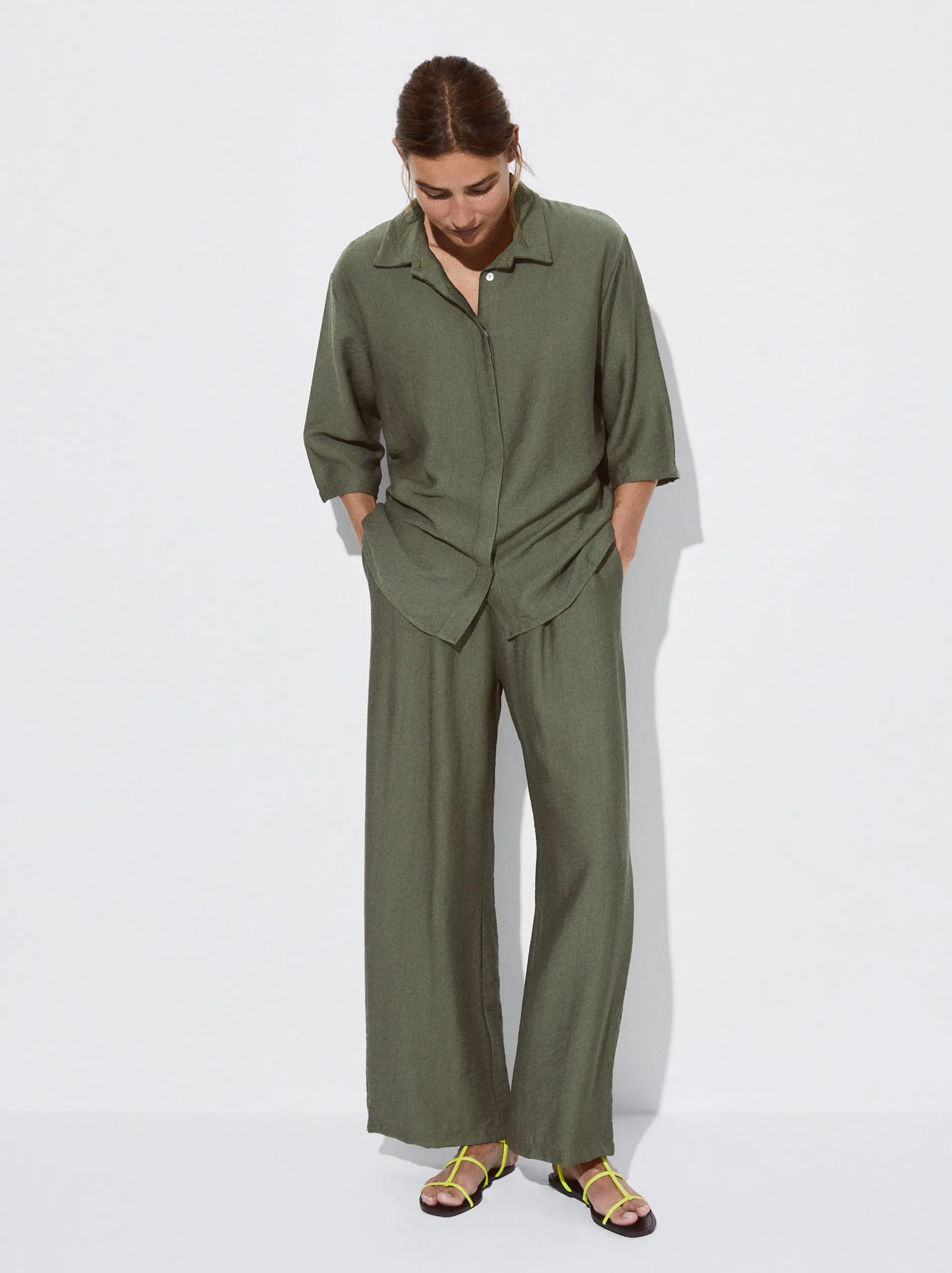 PARFOIS Camisa Manga Corta Caqui Flash Sale