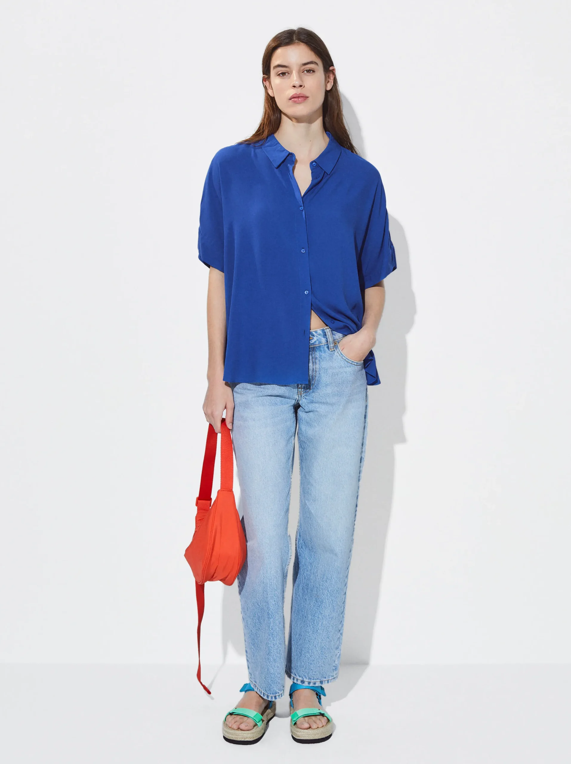 PARFOIS Camisa Manga Corta Con Botones Azul Sale