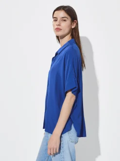 PARFOIS Camisa Manga Corta Con Botones Azul Sale