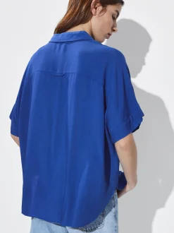PARFOIS Camisa Manga Corta Con Botones Azul Sale
