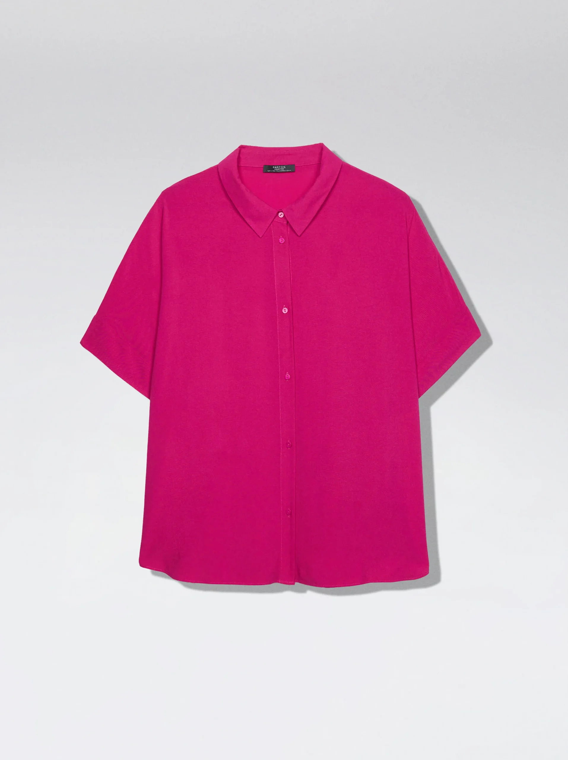 PARFOIS Camisa Manga Corta Con Botones Fucsia New