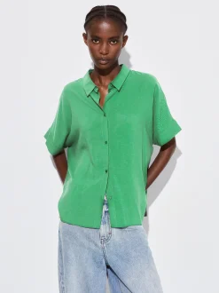 PARFOIS Camisa Manga Corta Con Botones Verde Outlet