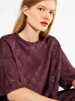 PARFOIS Camisa Manga Corta Jacquard Burdeos Fashion