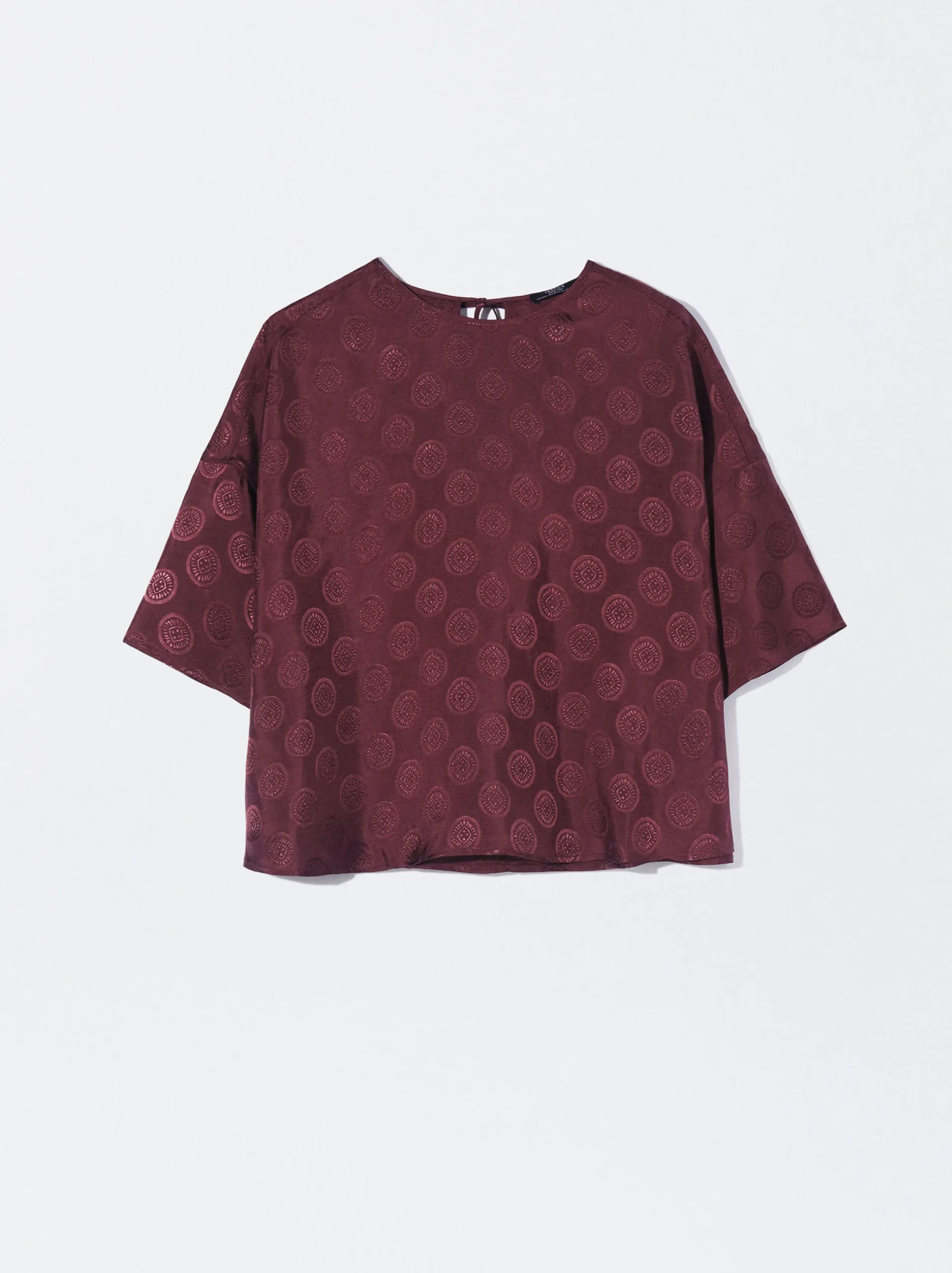 PARFOIS Camisa Manga Corta Jacquard Burdeos Fashion