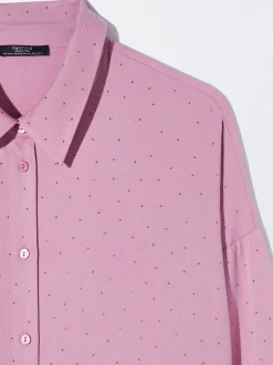PARFOIS Camisa Manga Larga Com Strass Rosa Hot