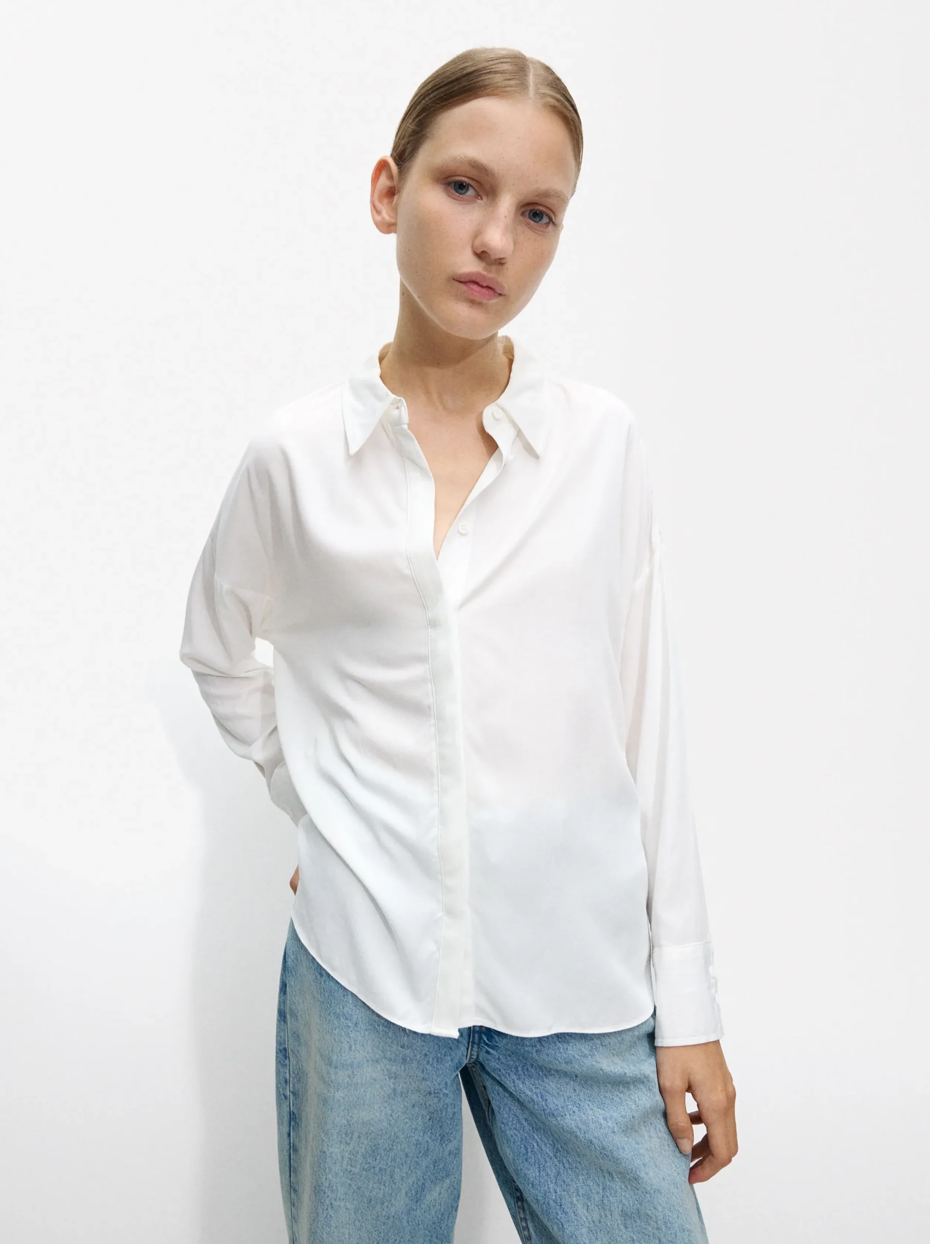 PARFOIS Camisa Manga Larga Con Botones Blanco New