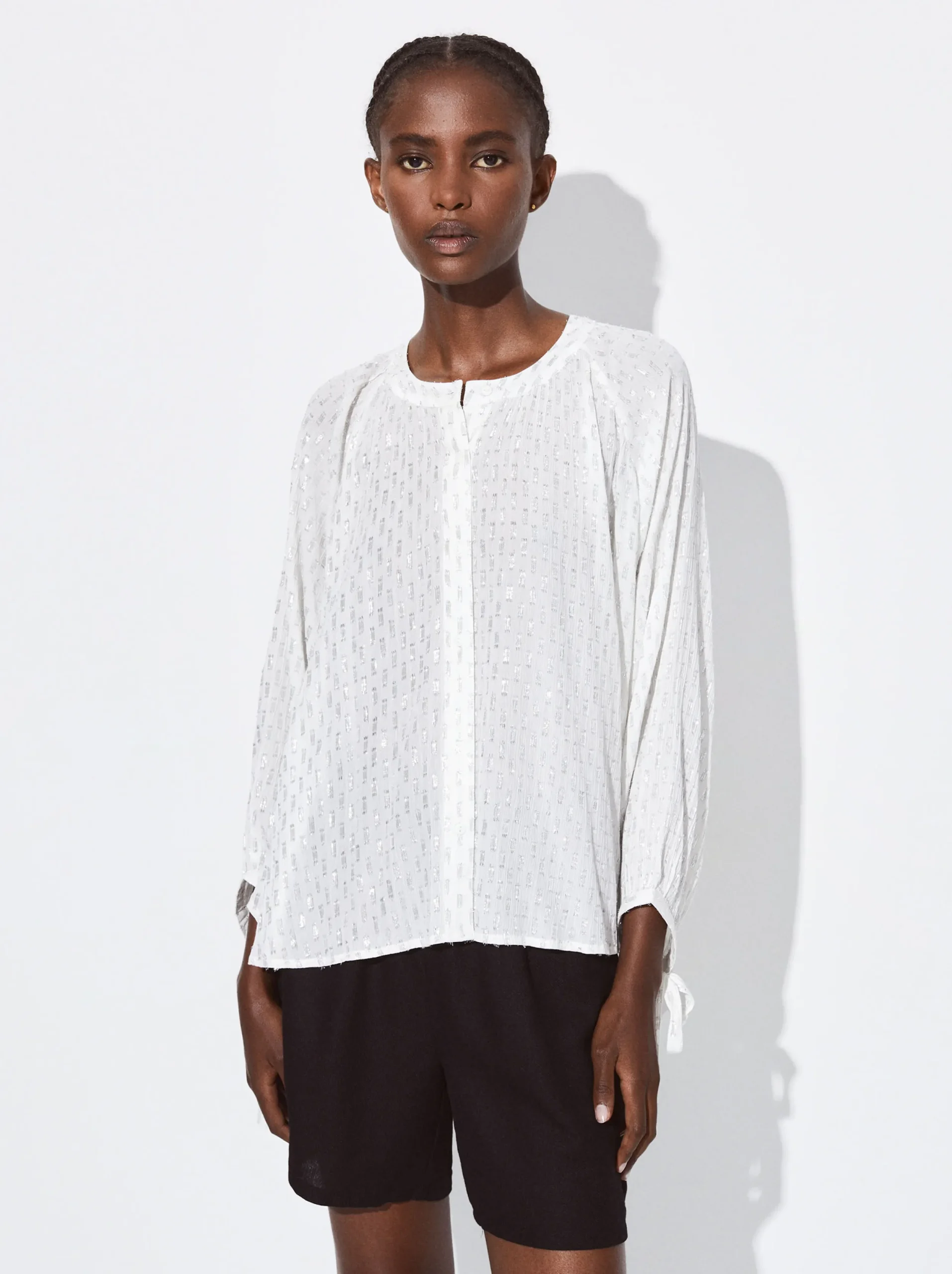 PARFOIS Camisa Modal Tejido Metalizado Plateado Fashion