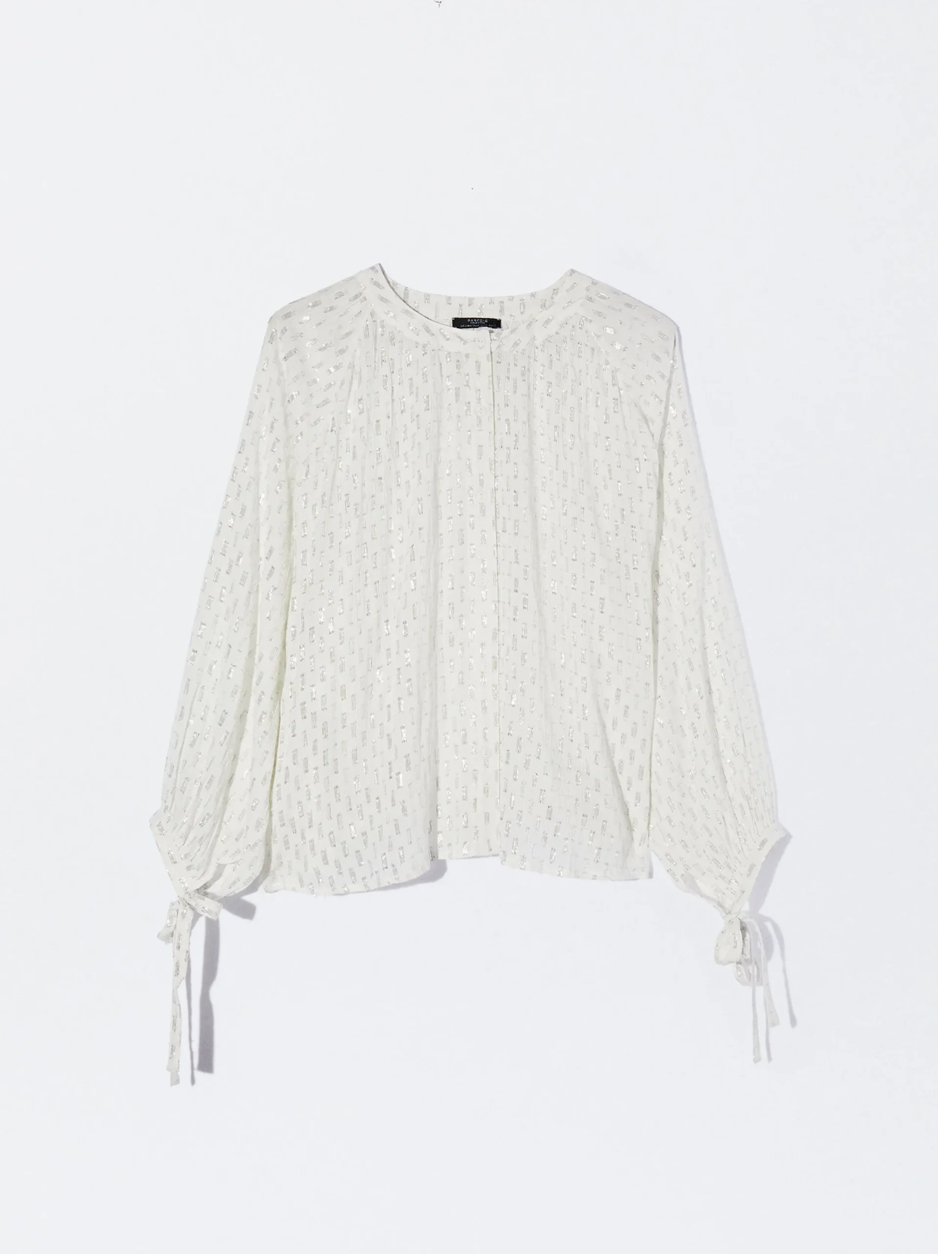 PARFOIS Camisa Modal Tejido Metalizado Plateado Fashion