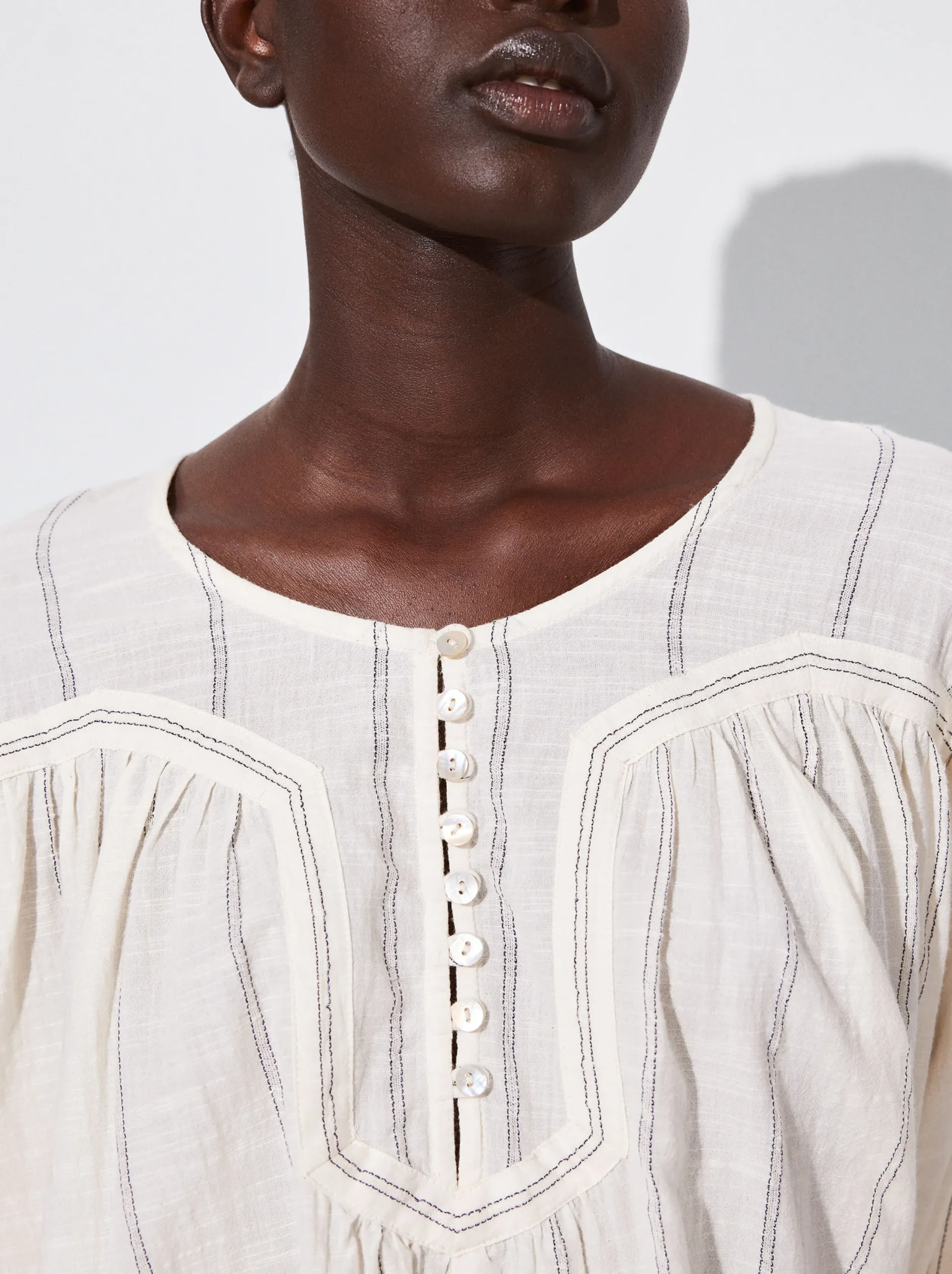 PARFOIS Camisa Rayas Manga Abullonada Crudo Clearance