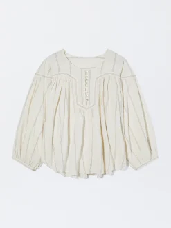 PARFOIS Camisa Rayas Manga Abullonada Crudo Clearance
