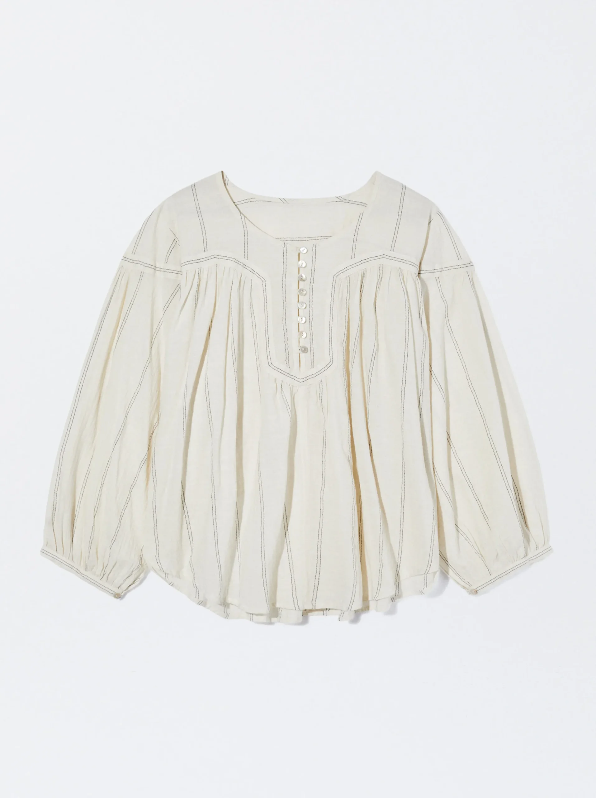 PARFOIS Camisa Rayas Manga Abullonada Crudo Clearance