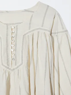 PARFOIS Camisa Rayas Manga Abullonada Crudo Clearance