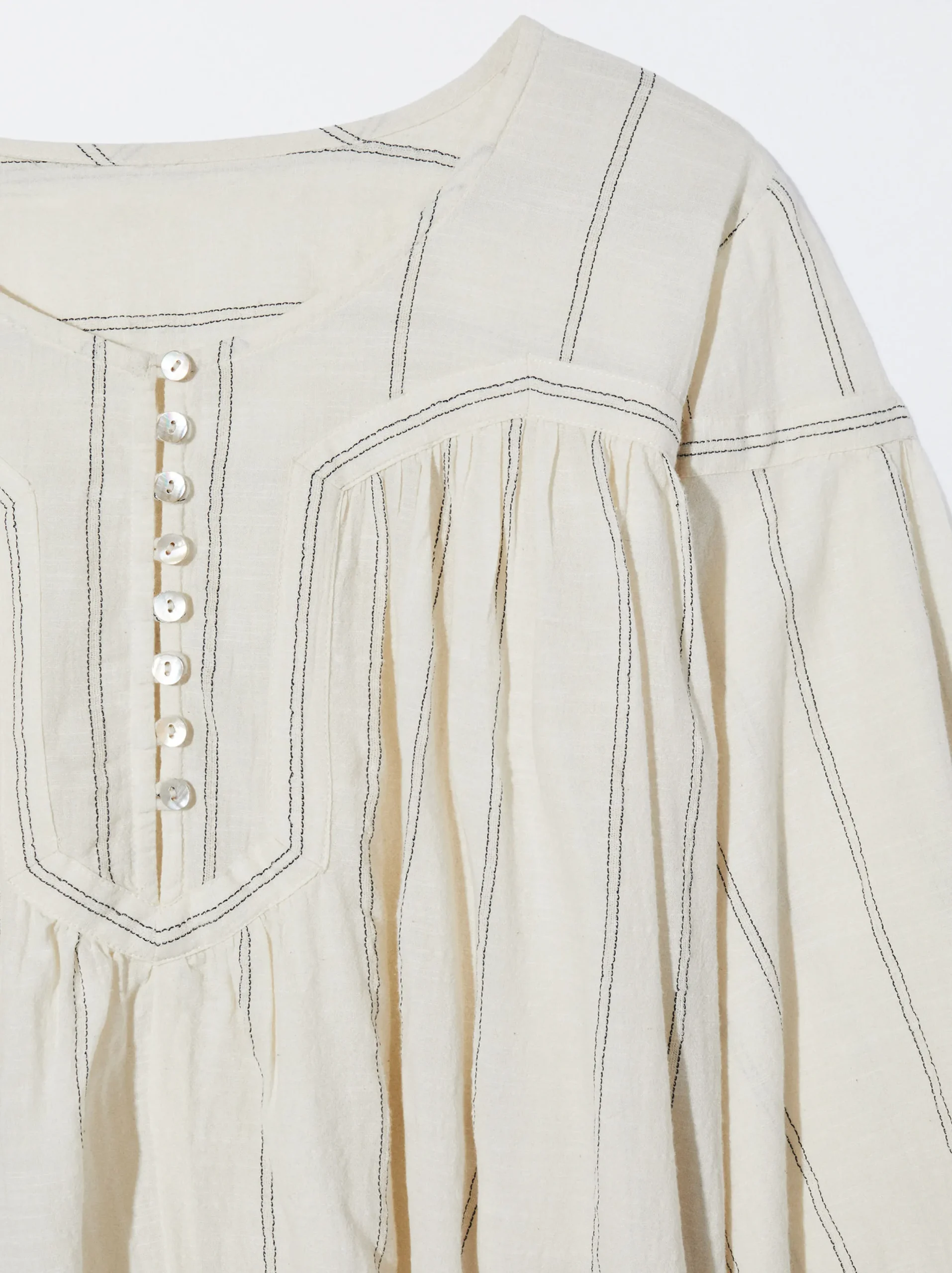 PARFOIS Camisa Rayas Manga Abullonada Crudo Clearance