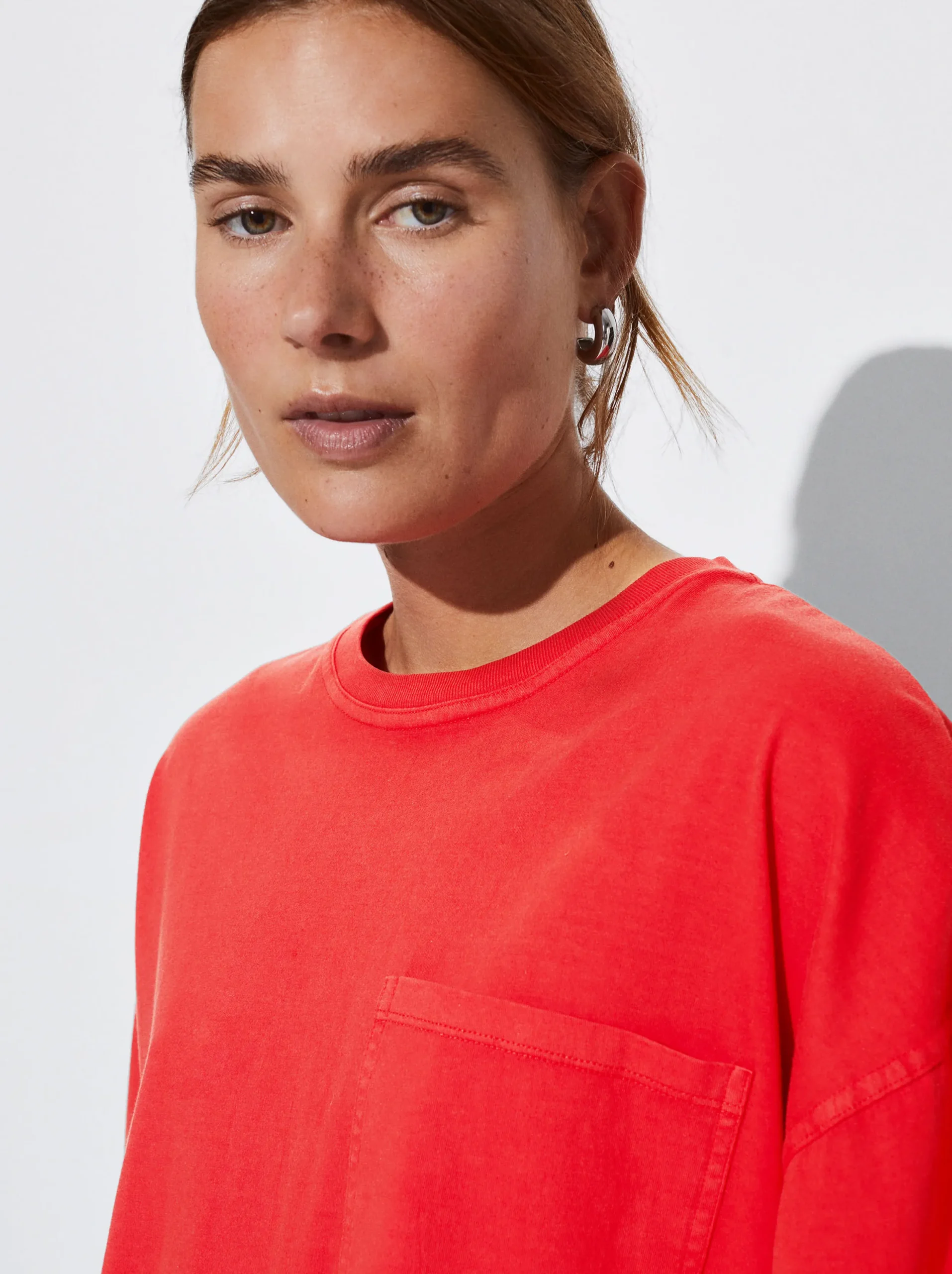 PARFOIS Camiseta Algodón Con Bolsillo Rojo Discount