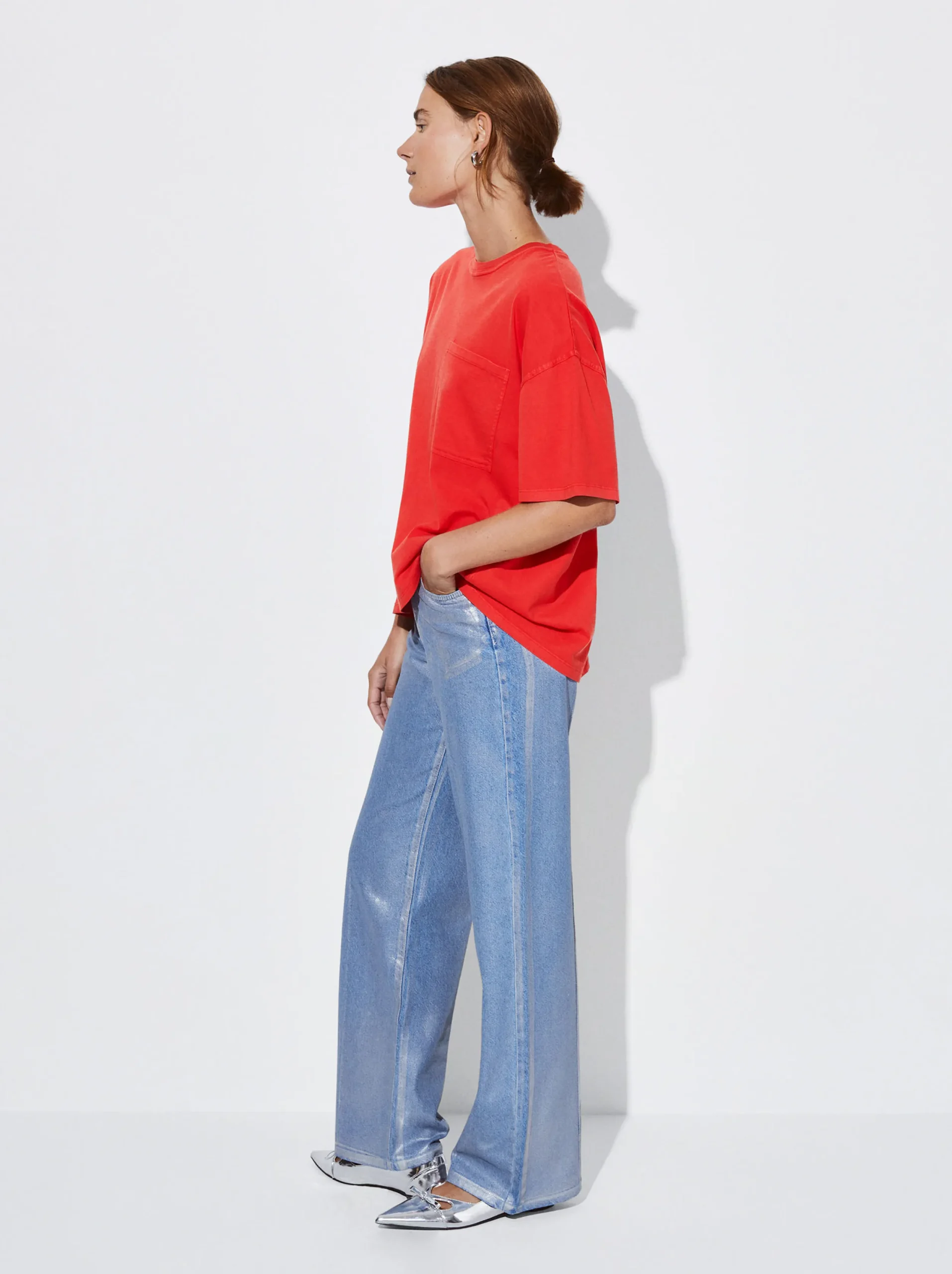 PARFOIS Camiseta Algodón Con Bolsillo Rojo Discount