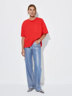 PARFOIS Camiseta Algodón Con Bolsillo Rojo Discount