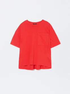 PARFOIS Camiseta Algodón Con Bolsillo Rojo Discount