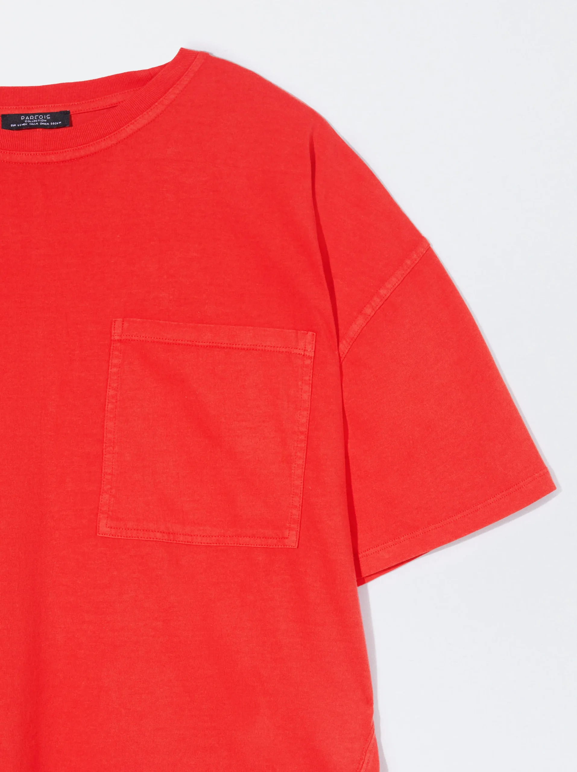 PARFOIS Camiseta Algodón Con Bolsillo Rojo Discount