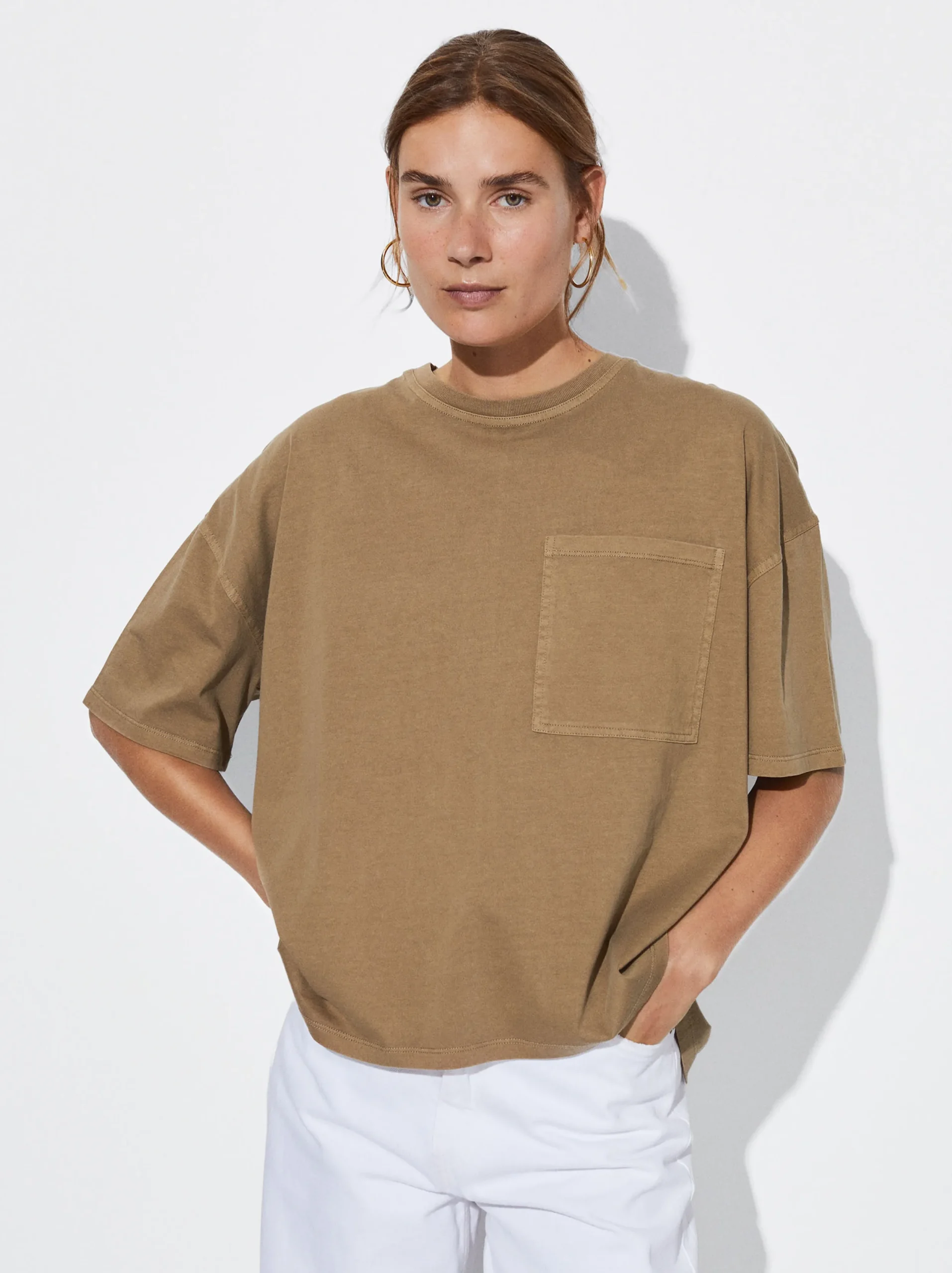 PARFOIS Camiseta Algodón Con Bolsillo Marrón Sale