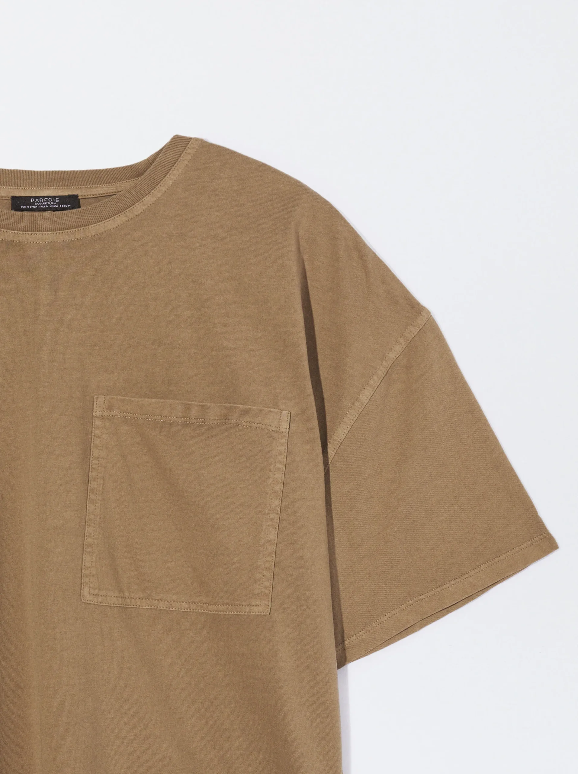 PARFOIS Camiseta Algodón Con Bolsillo Marrón Sale