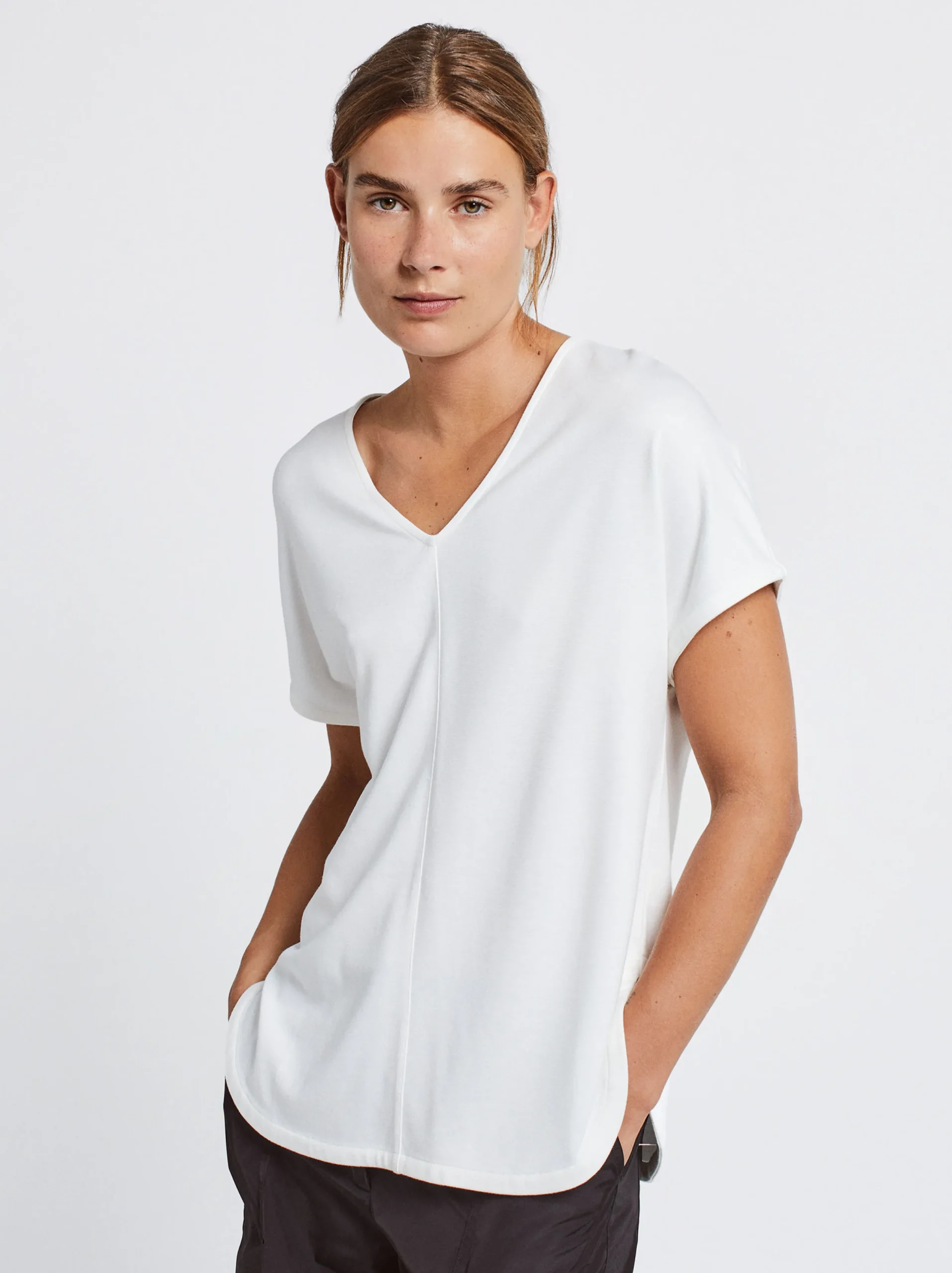 PARFOIS Camiseta Básica Cuello Pico Crudo Fashion