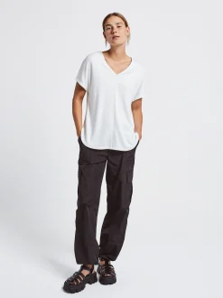 PARFOIS Camiseta Básica Cuello Pico Crudo Fashion