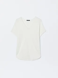 PARFOIS Camiseta Básica Cuello Pico Crudo Fashion