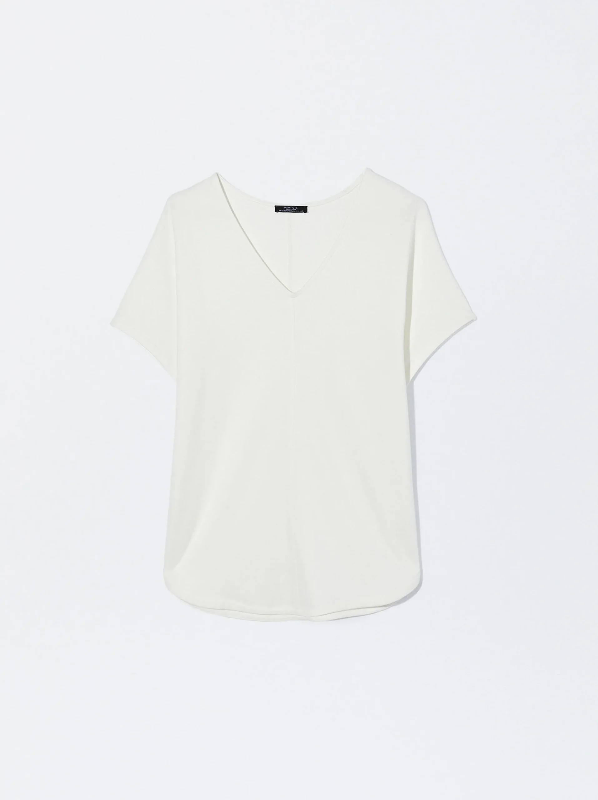 PARFOIS Camiseta Básica Cuello Pico Crudo Fashion