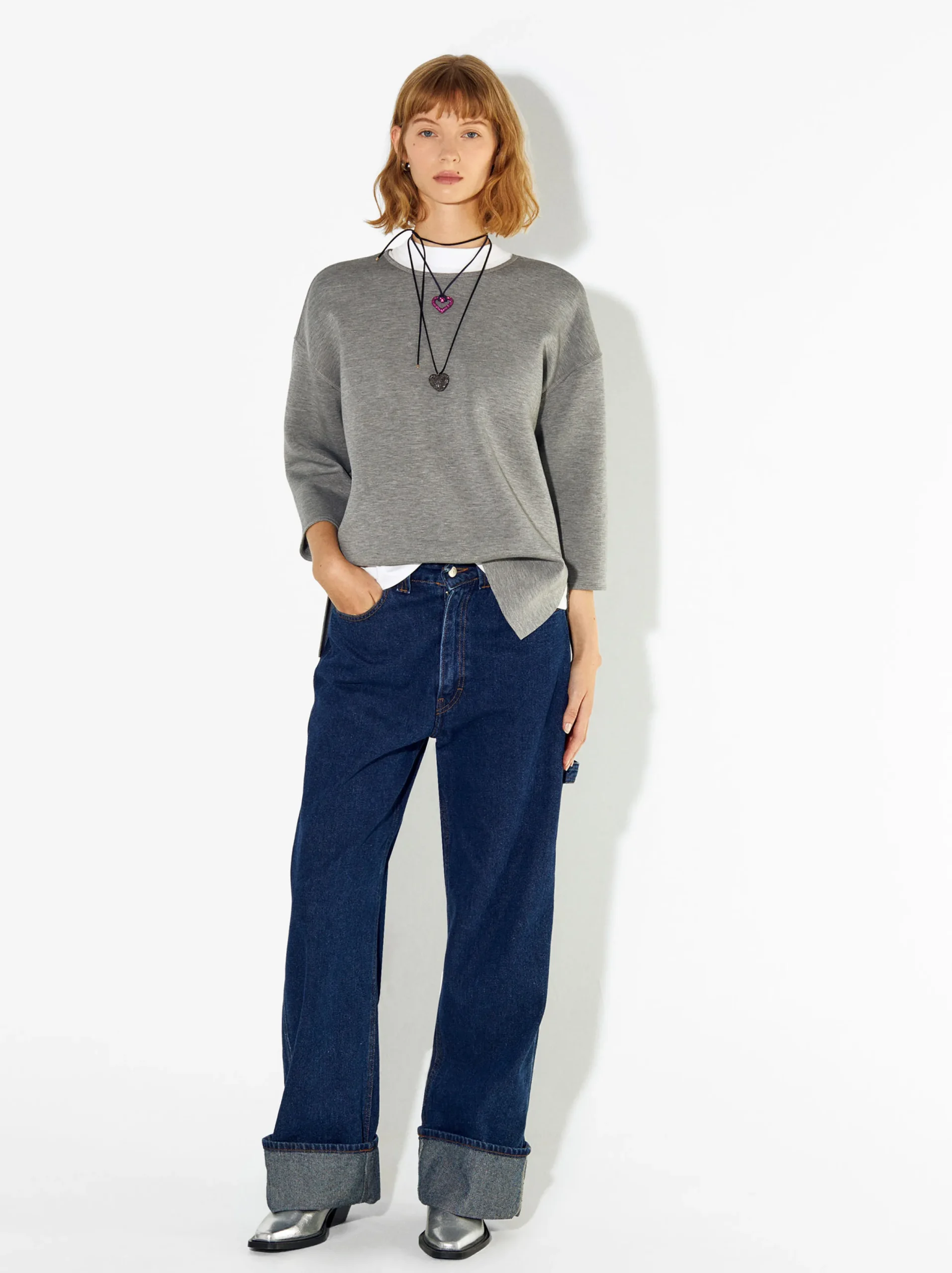 PARFOIS Camiseta Con Cuello Redondo Gris Sale